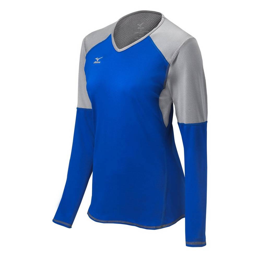 Camisas Mizuno Voleibol Techno VI Long Sleeve - Mulher - Azul Marinho/Prateadas - QCPIG3675